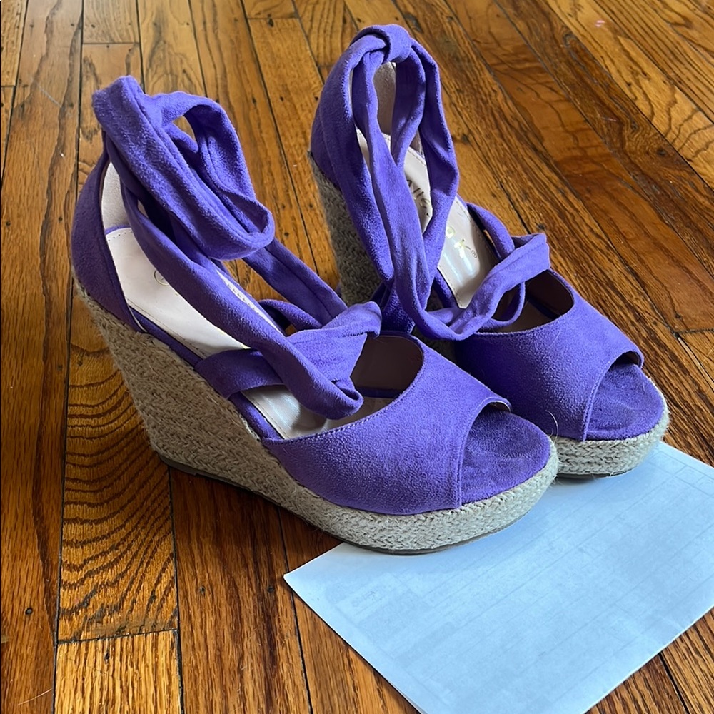 Purple Wrap Wedge Sandals